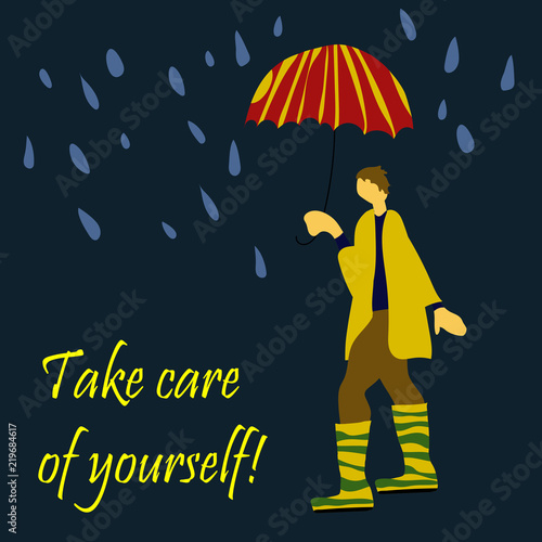 Man in rubber boats under umbrella vector for banner and postcard