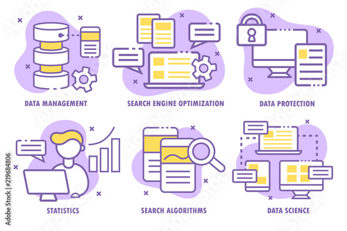 set of isolated linear icons. Data management. SEO. vector illustration. website. 