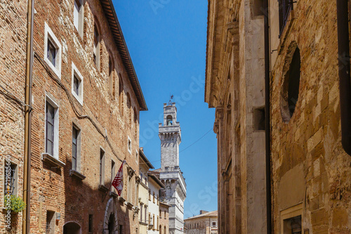 Street of Montepulciano  Italy and the Tower of Palazzo Comunale