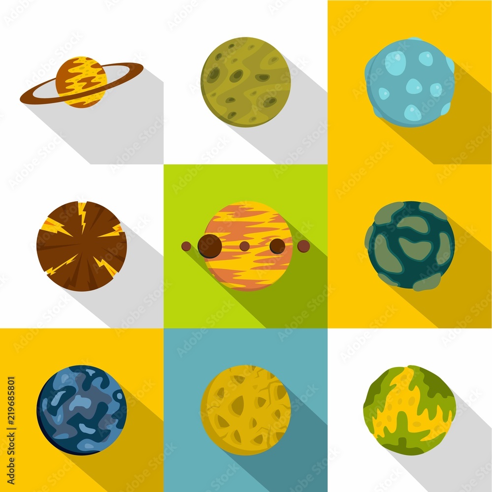 Galaxy planet icon set. Flat style set of 9 galaxy planet vector icons for web design Galaxy planet icon set. Flat style set of 9 galaxy planet vector icons for web design