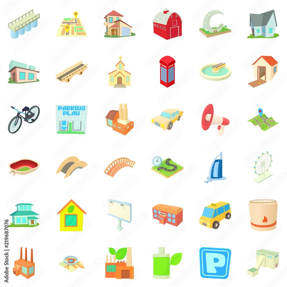 Urban icons set. Cartoon style of 36 urban vector icons for web isolated on white background Urban icons set. Cartoon style of 36 urban vector icons for web isolated on white background