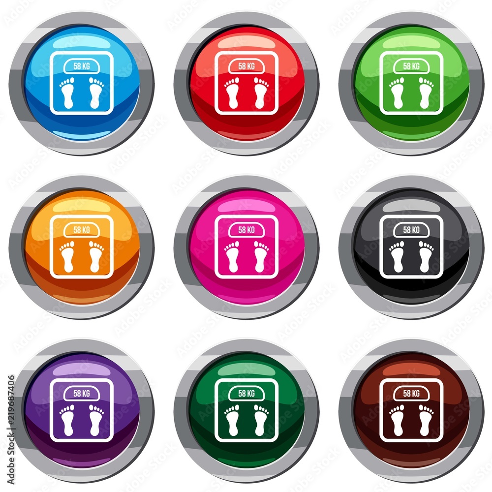 Weight scale set icon isolated on white. 9 icon collection vector illustration Weight scale set icon isolated on white. 9 icon collection vector illustration