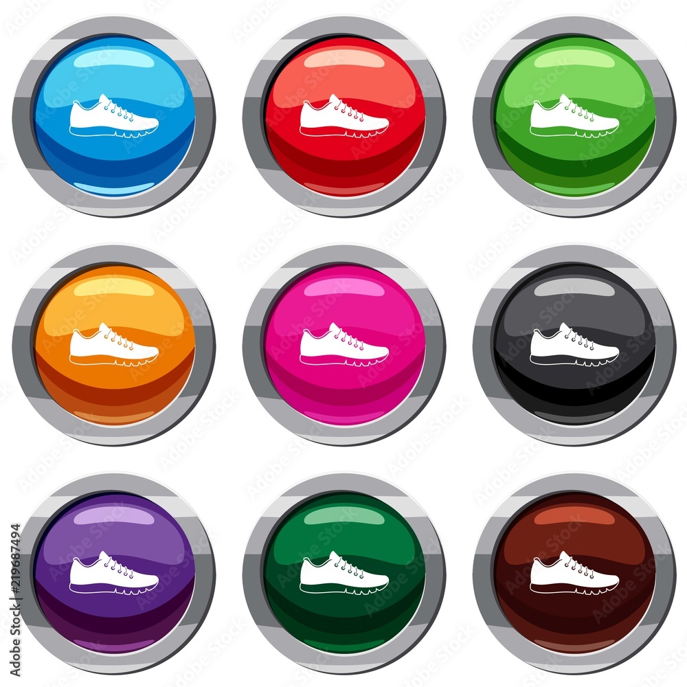 Sneakers set icon isolated on white. 9 icon collection vector illustration Sneakers set icon isolated on white. 9 icon collection vector illustration