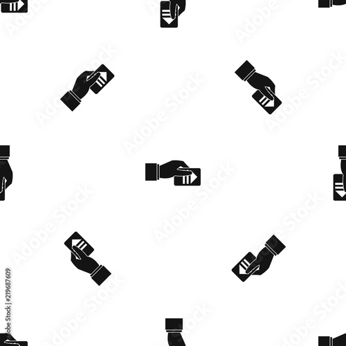 Hand with parking ticket pattern repeat seamless in black color for any design. Vector geometric illustration