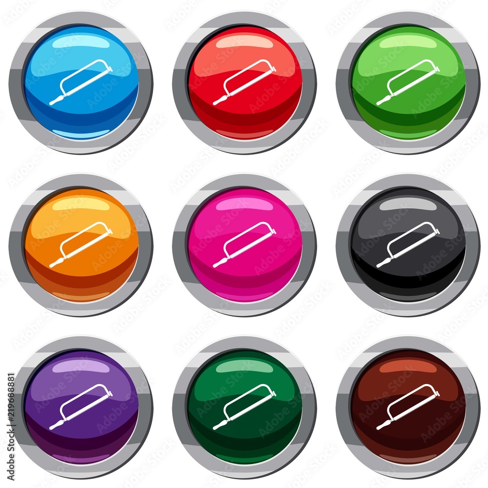 Hacksaw set icon isolated on white. 9 icon collection vector illustration Hacksaw set icon isolated on white. 9 icon collection vector illustration