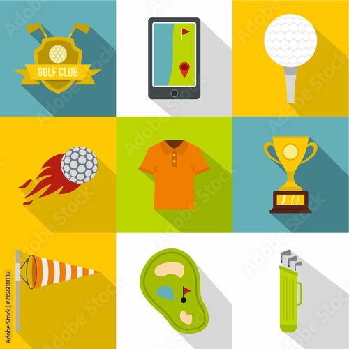 Golf club icon set. Flat style set of 9 golf club vector icons for web design