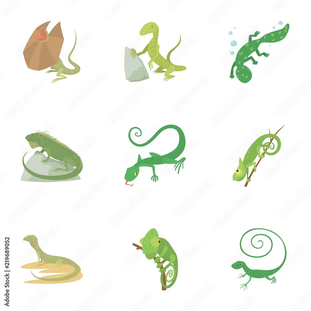Naklejka premium Lizard icons set. Cartoon set of 9 lizard vector icons for web isolated on white background