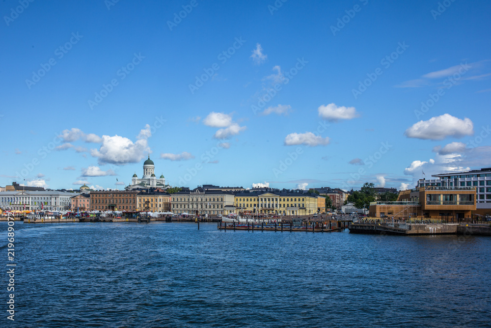 View of the Helsinki harbor waterfront in a bright sunny day in summer - 2