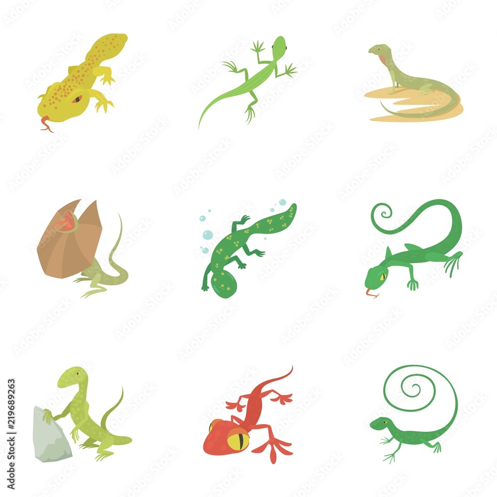 Reptile icons set. Cartoon set of 9 reptile vector icons for web isolated on white background Reptile icons set. Cartoon set of 9 reptile vector icons for web isolated on white background
