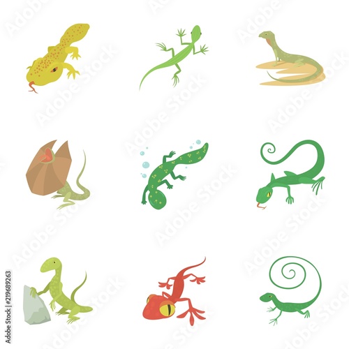 Reptile icons set. Cartoon set of 9 reptile vector icons for web isolated on white background