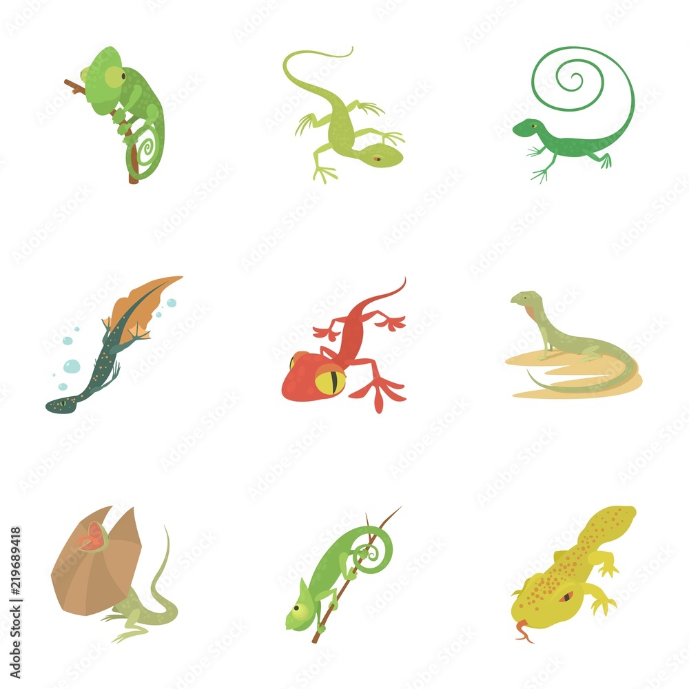 Obraz premium Small lizard icons set. Cartoon set of 9 small lizard vector icons for web isolated on white background