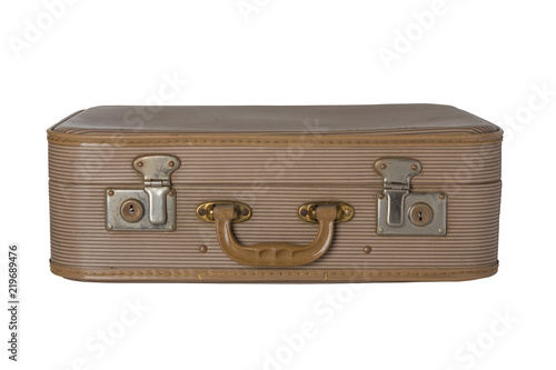 Old vintage suitcase on a white background isolated.