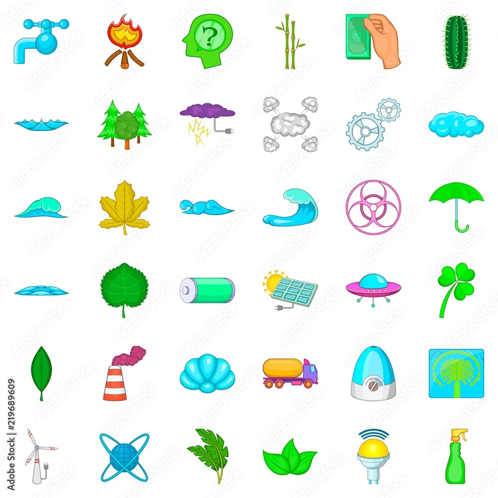 Water energy icons set. Cartoon style of 36 water energy vector icons for web isolated on white background
