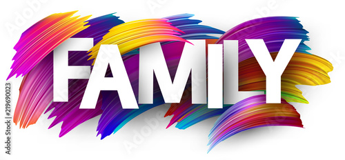 Family card with colorful brush strokes.