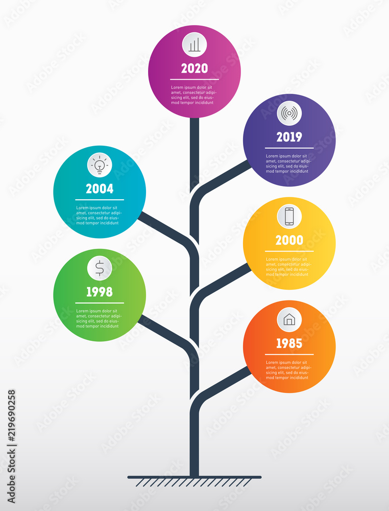 Vertical Business presentation concept with 6 options. Web Template of abstract tree, info chart or diagram. Vector infographic of technology or education process with 6 steps until 2020. Vertical Business presentation concept with 6 options. Web Template of abstract tree, info chart or diagram. Vector infographic of technology or education process with 6 steps until 2020.