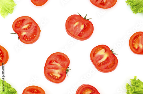 Fototapeta Naklejka Na Ścianę i Meble -  tomato cut and lettuce on a white background 2