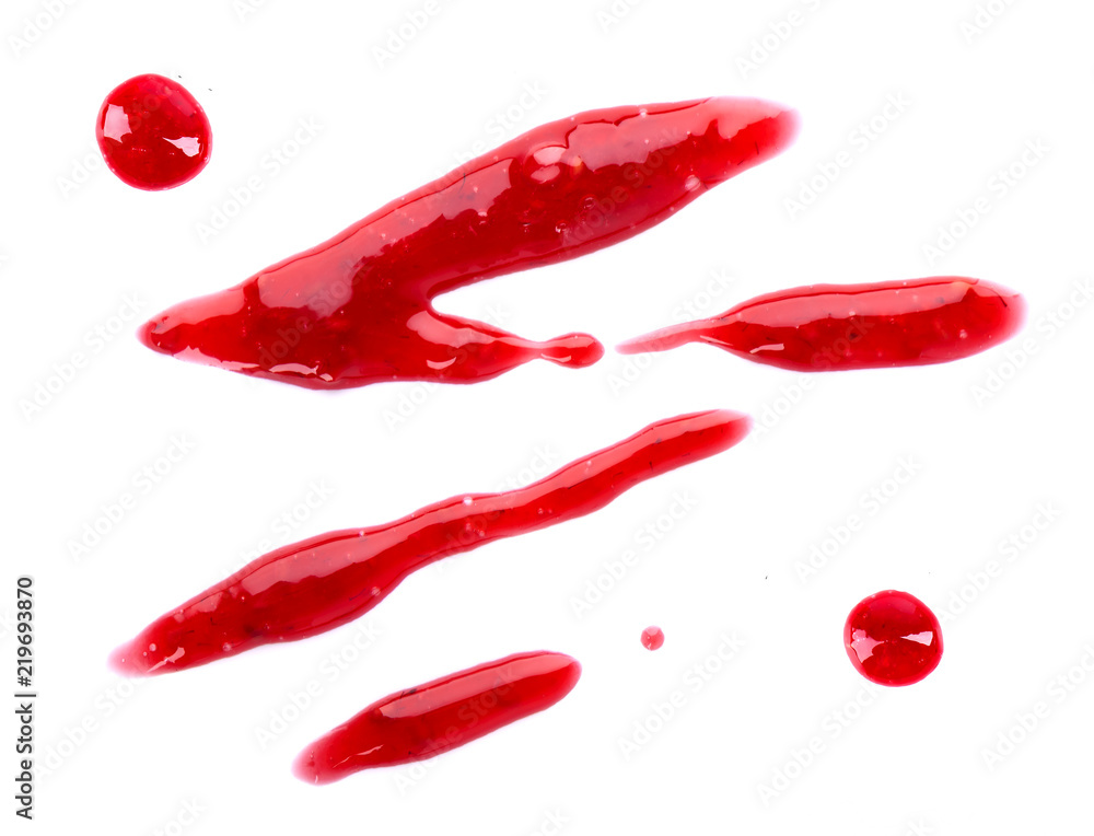 Raspberry jam drizzle isolated on white background. Top view Raspberry jam drizzle isolated on white background. Top view