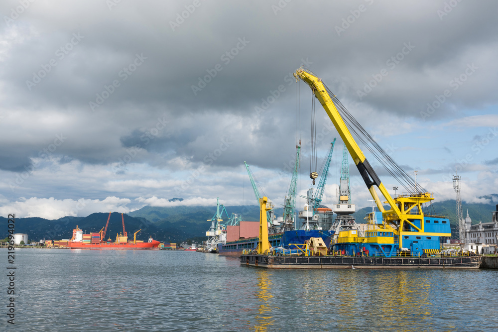 Marine port. Loading of containers, trade port