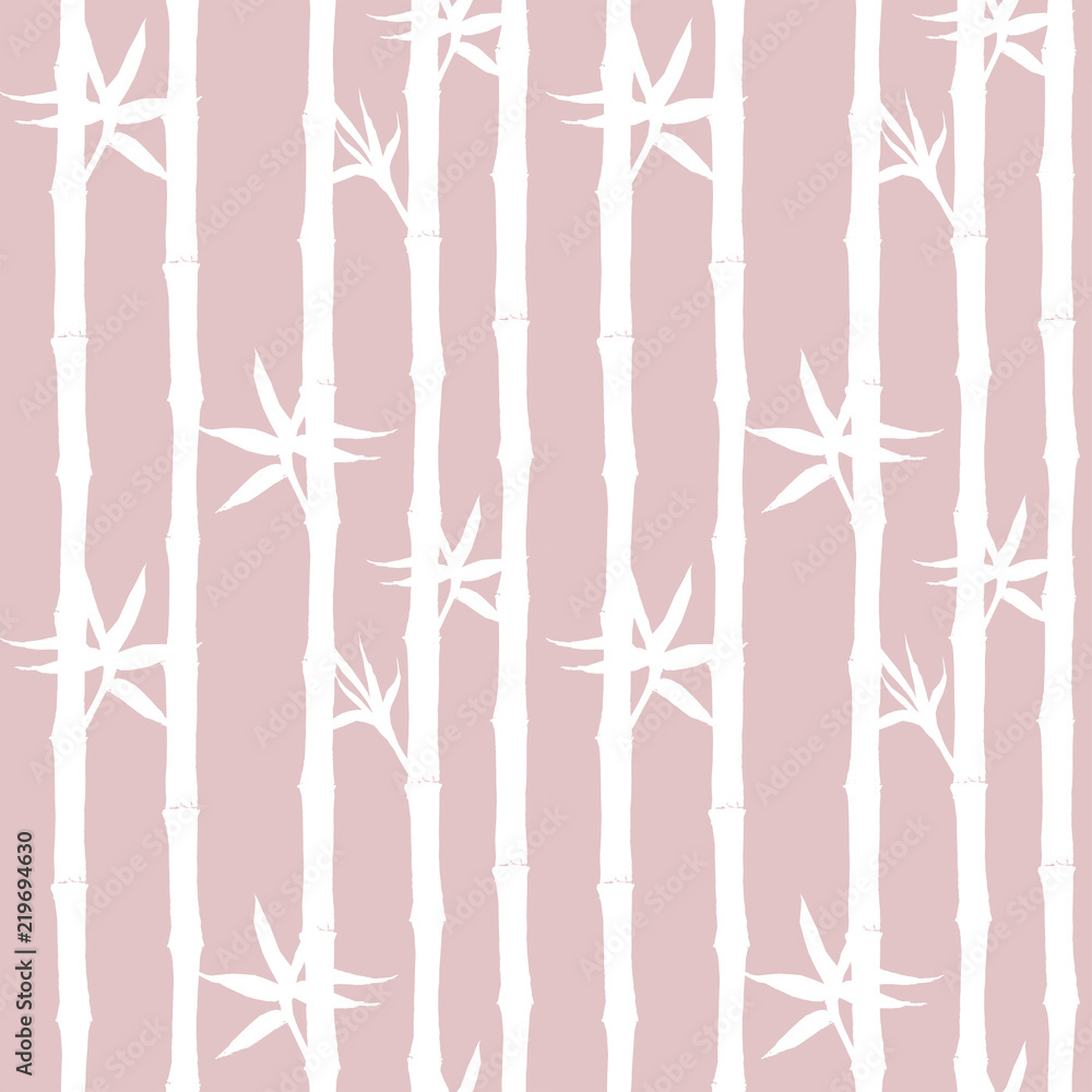 Bamboo white silhouette seamless pattern on pink