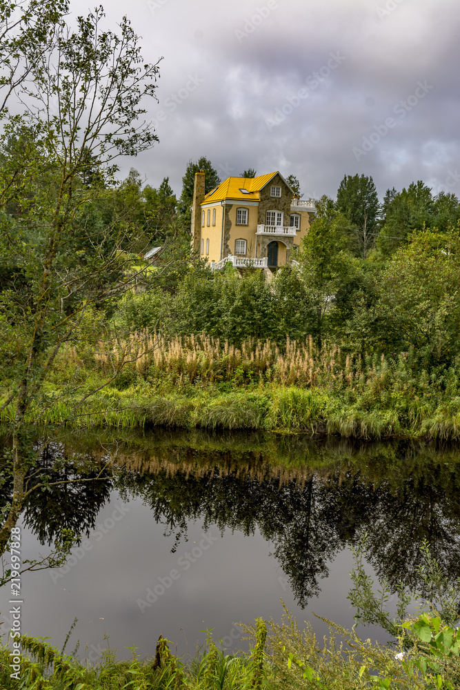 Fototapeta premium Summer morning on the banks of the river mga in the Leningrad region.