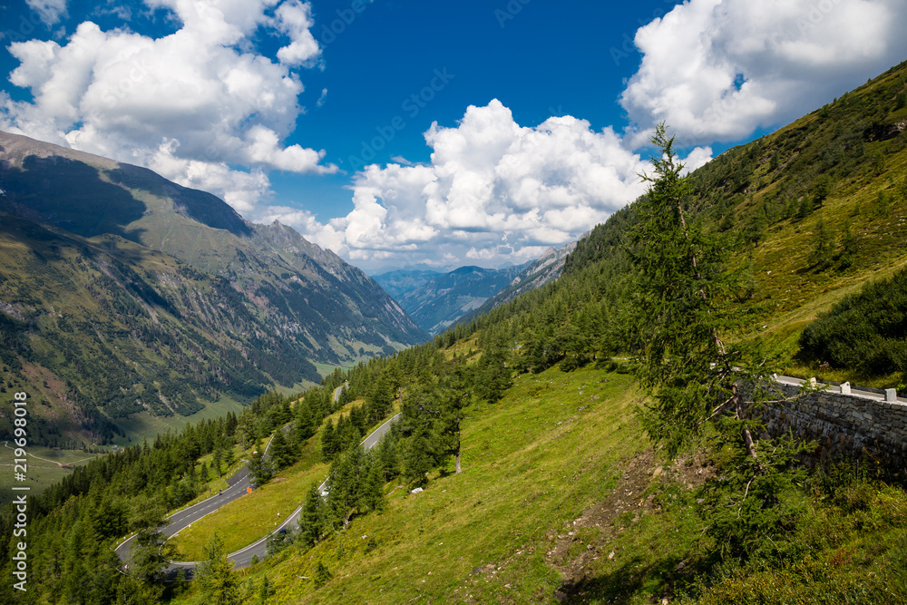 Alpine valley, high mountain roads
