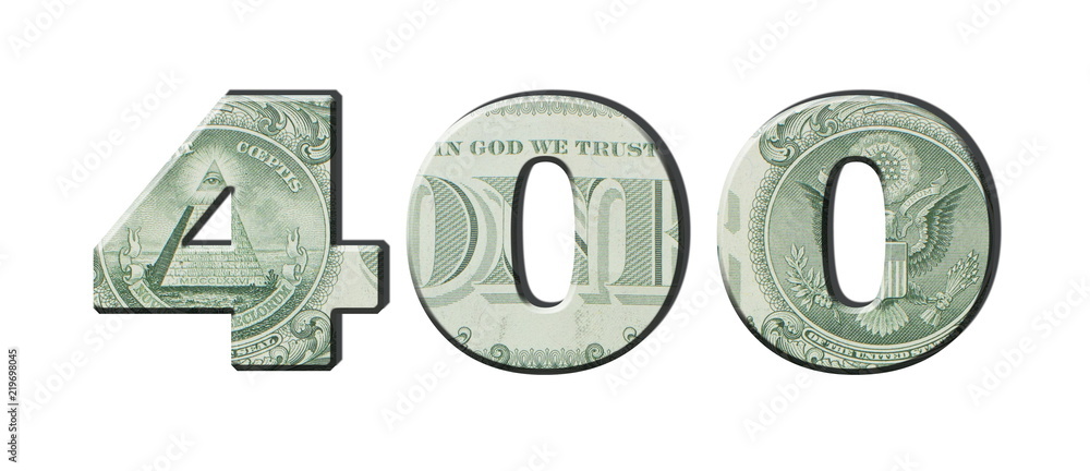 400 Number. American dollar banknotes. Money texture. Isolated on white background 400 Number. American dollar banknotes. Money texture. Isolated on white background