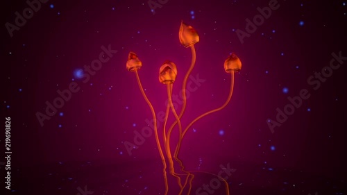 3D rendered Animation of the psychedelic magic mushroom Psilocybe Semilanceata.
 photo