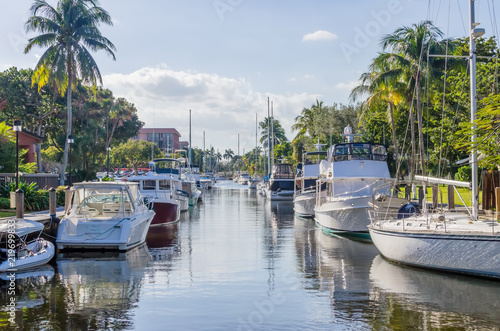 View of canal with boats in the Fort Lauderdale area photo