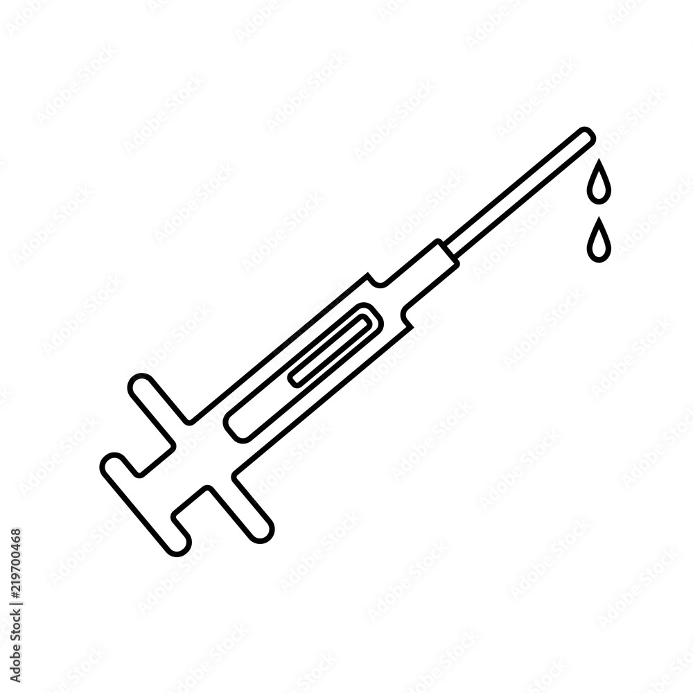 Line icon syringe isolated on white background. Black outline vector illustration. Needle icon. Injection.