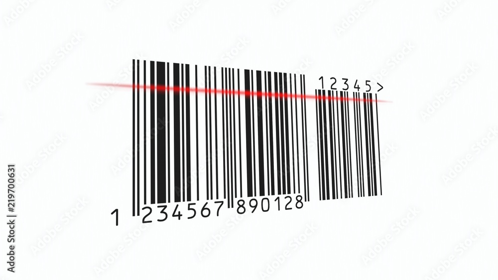 Scanning a barcode with a reader. Red scanline when the stripes are decoded. Square and round font, close-up shot.
Scanning a barcode with a reader. Red scanline when the stripes are decoded. Square and round font, close-up shot.