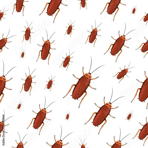 Vector realistic isolated seamless pattern with a cockroach for decoration and covering on the white background. Concept of insect danger and disinsection.