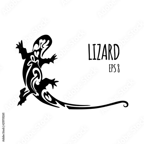 Monochrome vector lizard tattoo. Isolated logo on the white background