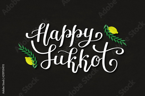 Vector realistic isolated typography logo for Sukkot for decoration and covering on the dark background.