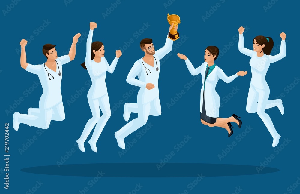 Isometrics doctors jump, happiness. Surgeons, paramedics, nurses jump in medical clothes, joy. Set for illustrations Isometrics doctors jump, happiness. Surgeons, paramedics, nurses jump in medical clothes, joy. Set for illustrations