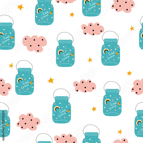 Magic jar seamless pattern. Cute kids print. Vector hand drawn illustration.