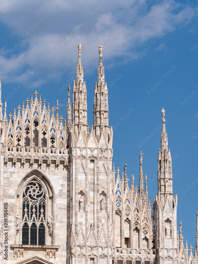 Milan, Italy - June 2018 : Famous Milan Cathedral (Duomo di Milano), view of the architecture detail