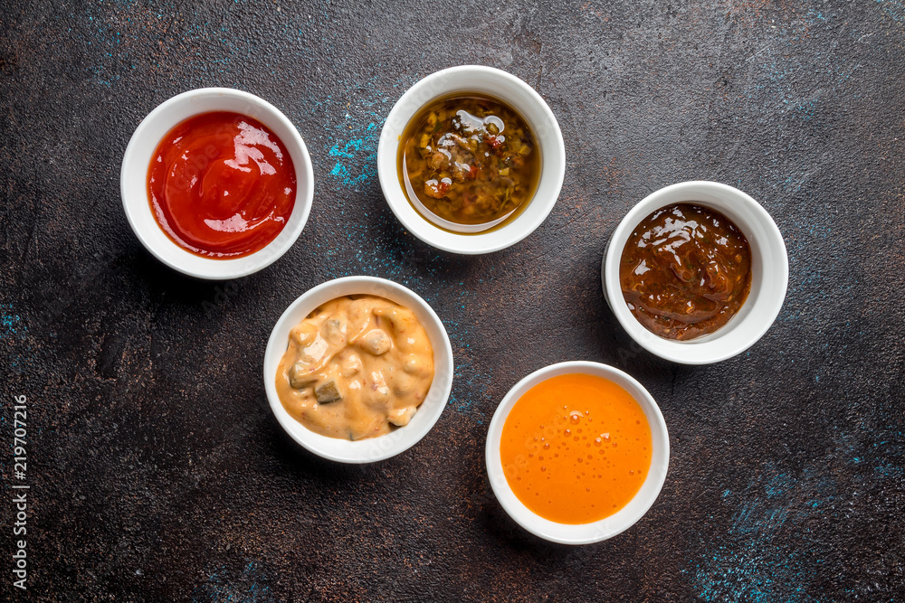 assorted sauces top view assorted sauces top view