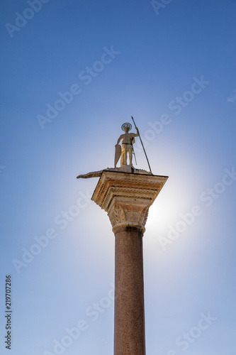 Saint Theodore (Theodore of Amasea) Killing Alligator Column Piazza San Marco Saint Mark's Square Venice Italy. Theodore was 4th Century and First Patron Saint of Venice. 