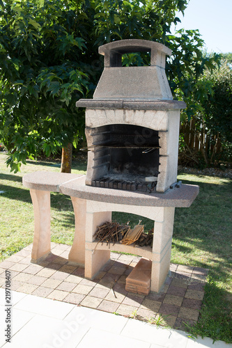 Barbecue Stone Brick Fireplace Patio Area outdoor