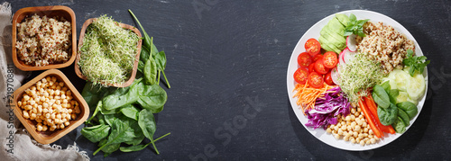 Vegetarian food. Plate of healthy salad with quinoa and vegetables