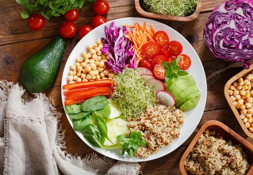 Vegetarian food. Plate of healthy salad with quinoa and vegetables