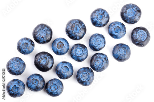 fresh ripe blueberry isolated on white background with copy space for your text. Top view. Flat lay pattern