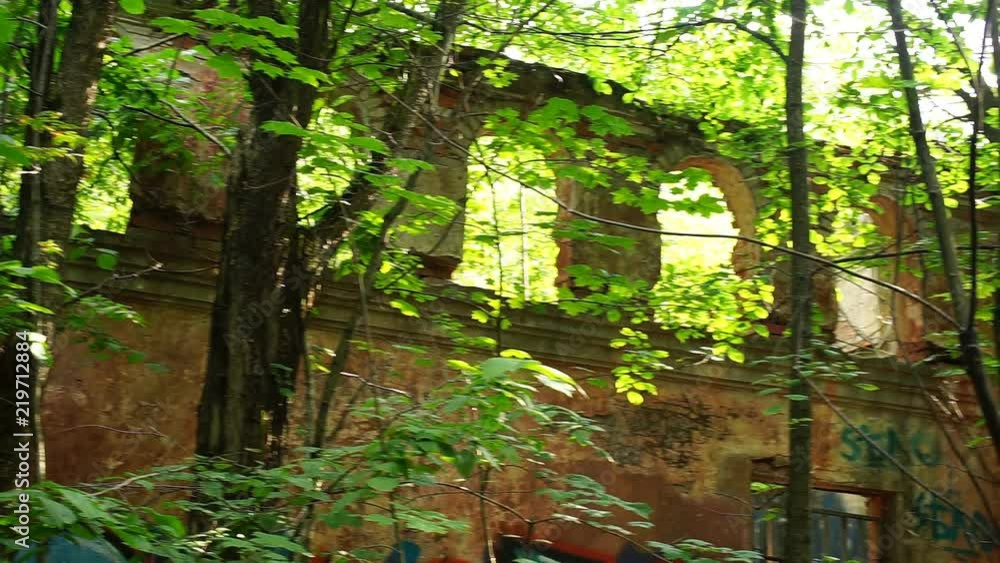 Old destroyed building in forest with arches Old destroyed building in forest with arches