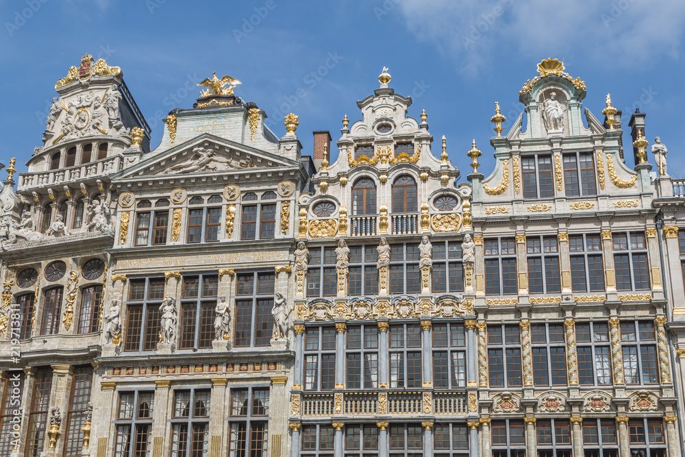 Buildings of Grand Place in a beautiful summer day in Brussels, Belgium