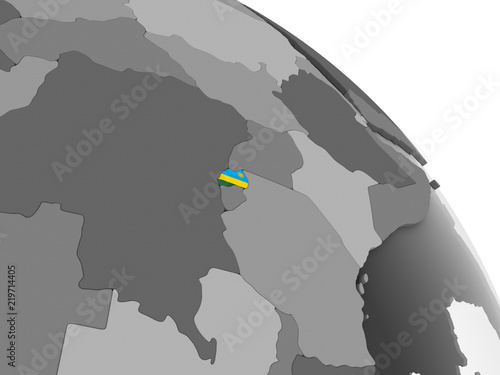 Rwanda with flag on globe