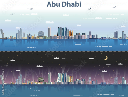 vector illustration of Abu Dhabi skyline at day and night