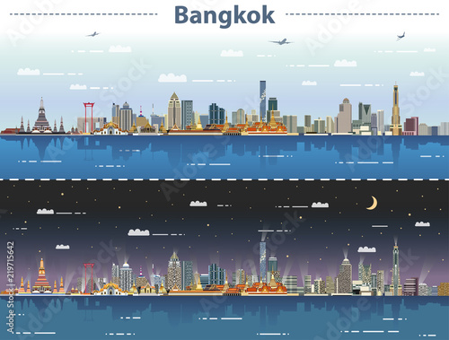 Bangkok skyline at day and night vector illustration