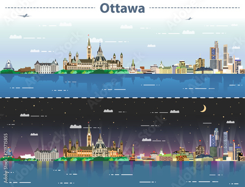 Ottawa at day and night vector illustration