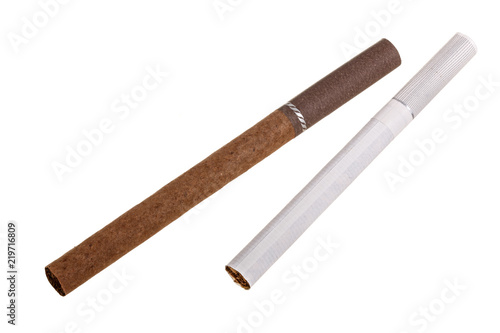 The brown and white cigarette isolated on a white background