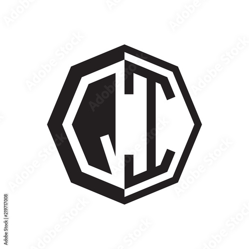 Fototapeta Naklejka Na Ścianę i Meble -  two letter QI octagon negative space logo
